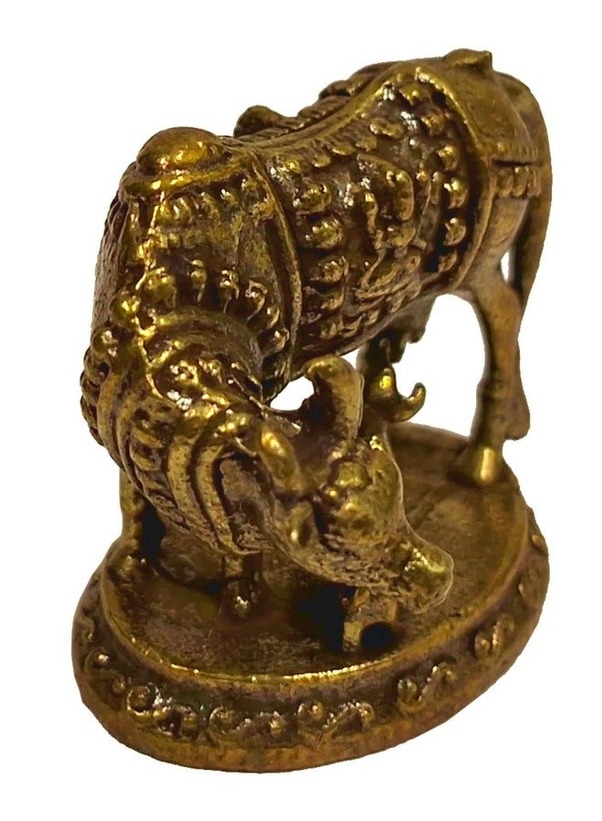 Purpledip Rare Miniature Brass Idol Kamdhenu Cow & Calf Collectible Statue with Detailed Very Fine Workmanship (12698R) - Image 3